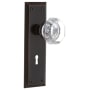 Nostalgic Warehouse Waldorf Lead Crystal Passage Door Knob Set with Solid Brass New York Backplate, Skeleton Keyhole and 2-3/4" Backset Timeless Bronze
