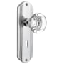 Nostalgic Warehouse Round Clear Crystal Passage Door Knob Set with Solid Brass Art Deco Back Plate, Keyhole and 2-3/8" Backset Bright Chrome