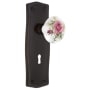 Nostalgic Warehouse Vintage Farmhouse Painted Rose Passage Door Knob Set with Solid Brass Prairie Country Backplate, Keyhole and 2-3/4" Backset Timeless Bronze