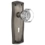 Nostalgic Warehouse Vintage Waldorf Gem Cut Crystal Passage Door Knob Set with Solid Brass Prairie Backplate, Keyhole and 2-3/4" Backset Antique Pewter