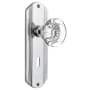 Nostalgic Warehouse Round Clear Crystal Privacy Door Knob Set with Solid Brass Art Deco Back Plate, Keyhole and 2-3/8" Backset Bright Chrome