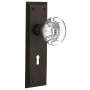 Nostalgic Warehouse Round Clear Crystal Solid Brass Privacy Door Knob Set with New York Rose, Keyhole and 2-3/8" Backset Oil-Rubbed Bronze