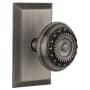 Nostalgic Warehouse Meadows Solid Brass Privacy Door Knob Set with Studio Rose and 2-3/8" Backset Antique Pewter