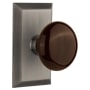 Nostalgic Warehouse Brown Porcelain Solid Brass Dummy Door Knob Set with Studio Rose Antique Pewter