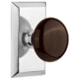 Nostalgic Warehouse Brown Porcelain Solid Brass Dummy Door Knob Set with Studio Rose Bright Chrome