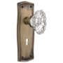 Nostalgic Warehouse VIntage Fluted Chateau Crystal Privacy Door Knob Set with Solid Brass Prairie Backplate, Keyhole and 2-3/8" Backset Antique Brass