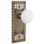 Nostalgic Warehouse Vintage White Porcelain Privacy Door Knob Set with Forged Brass Long Craftsman Plate and 2-3/4" Backset Antique Brass