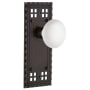 Nostalgic Warehouse Vintage White Porcelain Privacy Door Knob Set with Forged Brass Long Craftsman Plate and 2-3/4" Backset Timeless Bronze