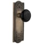 Nostalgic Warehouse Black Porcelain Solid Brass Privacy Door Knob Set with Meadows Rose and 2-3/4" Backset Antique Brass