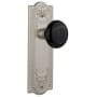 Nostalgic Warehouse Black Porcelain Solid Brass Privacy Door Knob Set with Meadows Rose and 2-3/4" Backset Satin Nickel