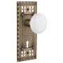 Nostalgic Warehouse Vintage White Porcelain Passage Door Knob Set with Forged Brass Long Craftsman Plate, Keyhole and 2-3/8" Backset Antique Brass