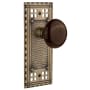 Nostalgic Warehouse Brown Porcelain Solid Brass Dummy Door Knob Set with Long Craftsman Plate Antique Brass