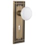 Nostalgic Warehouse White Porcelain Solid Brass Passage Door Knob Set with Mission Rose, Keyhole and 2-3/8" Backset Antique Brass