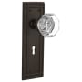 Nostalgic Warehouse Waldorf Lead Crystal Dummy Door Knob Set with Solid Brass Mission Backplate and Skeleton Keyhole Oil-Rubbed Bronze