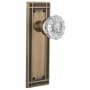 Nostalgic Warehouse Vintage Fluted Crystal Privacy Door Knob Set with Solid Brass Mission Style Back Plate and 2-3/8" Backset Antique Brass