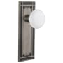 Nostalgic Warehouse White Porcelain Solid Brass Privacy Door Knob Set with Mission Rose and 2-3/8" Backset Antique Pewter