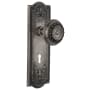 Nostalgic Warehouse Meadows Solid Brass Vintage Skeleton Key Retrofit Entry Handleset Trim with Mission Rose, Keyhole and 2-3/8" Backset Antique Pewter
