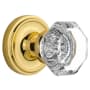 Nostalgic Warehouse Vintage Luxe Waldorf Lead Crystal Octagon Vintage Skeleton Key Retrofit Entry Handleset Trim with Solid Brass Classic Rose Plate, Keyhole and 2-1/4" Backset Unlacquered Brass