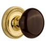 Nostalgic Warehouse Brown Porcelain Solid Brass Single Dummy Door Knob with Rope Rose Unlacquered Brass