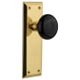 Nostalgic Warehouse Black Porcelain Solid Brass Passage Door Knob Set with New York Rose and 2-3/8" Backset Unlacquered Brass