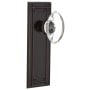 Nostalgic Warehouse Vintage Oval Egg Style Crystal Privacy Door Knob Set with Solid Brass Mission Style Long Plate and 2-3/4" Backset Timeless Bronze