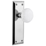 Nostalgic Warehouse White Porcelain Solid Brass Privacy Door Knob Set with New York Rose and 2-3/4" Backset Bright Chrome