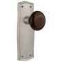 Nostalgic Warehouse Brown Porcelain Solid Brass Privacy Door Knob Set with Prairie Rose and 2-3/4" Backset Satin Nickel