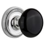 Nostalgic Warehouse Black Porcelain Solid Brass Privacy Door Knob Set with Rope Rose and 2-3/4" Backset Bright Chrome