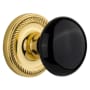 Nostalgic Warehouse Black Porcelain Solid Brass Privacy Door Knob Set with Rope Rose and 2-3/4" Backset Unlacquered Brass