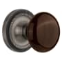 Nostalgic Warehouse Brown Porcelain Solid Brass Privacy Door Knob Set with Rope Rose and 2-3/4" Backset Antique Pewter