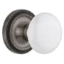 Nostalgic Warehouse White Porcelain Solid Brass Privacy Door Knob Set with Rope Rose and 2-3/4" Backset Antique Pewter