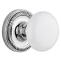 Nostalgic Warehouse White Porcelain Solid Brass Privacy Door Knob Set with Rope Rose and 2-3/4" Backset Bright Chrome
