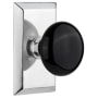 Nostalgic Warehouse Black Porcelain Solid Brass Privacy Door Knob Set with Studio Rose and 2-3/4" Backset Bright Chrome