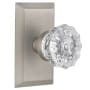 Nostalgic Warehouse Crystal Solid Brass Privacy Door Knob Set with Studio Rose and 2-3/4" Backset Satin Nickel
