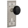 Nostalgic Warehouse Black Porcelain Solid Brass Privacy Door Knob Set with Long Craftsman Plate, Keyhole and 2-3/4" Backset Satin Nickel