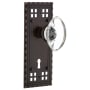 Nostalgic Warehouse Vintage Oval Clear Crystal Privacy Door Knob Set with Solid Brass Long Craftsman Plate, Keyhole and 2-3/4" Backset Timeless Bronze