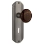 Nostalgic Warehouse Vintage Brown Porcelain Privacy Door Knob Set with Art Deco Plate, Keyhole and 2-3/4" Backset Antique Pewter