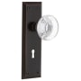 Nostalgic Warehouse Round Clear Crystal Solid Brass Privacy Door Knob Set with New York Rose, Keyhole and 2-3/4" Backset Timeless Bronze