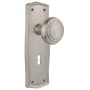 Nostalgic Warehouse Deco Solid Brass Privacy Door Knob Set with Prairie Rose, Keyhole and 2-3/4" Backset Satin Nickel