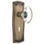 Nostalgic Warehouse Vintage Oval Egg Crystal Privacy Door Knob Set with Prairie Rose, Keyhole and 2-3/4" Backset Antique Brass