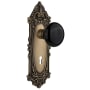 Nostalgic Warehouse Black Porcelain Solid Brass Privacy Door Knob Set with Victorian Rose, Keyhole and 2-3/4" Backset Antique Brass