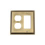 Nostalgic Warehouse Deco Antique Vintage 2 Gang Combination Wall Plate - 1 Single Rocker and 1 Duplex Outlet GFI Wall Cover Antique Brass