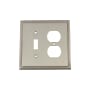 Nostalgic Warehouse Rope Single Antique Vintage Combo 2 Gang Single Toggle and Duplex Outlet Wall Plate Satin Nickel
