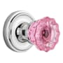 Nostalgic Warehouse Classic Solid Brass Rose Passage Door Knob Set with Pink Crystal Knob and 2-3/8" Backset Bright Chrome