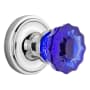 Nostalgic Warehouse Classic Solid Brass Rose Passage Door Knob Set with Cobalt Crystal Knob and 2-3/8" Backset Bright Chrome