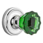 Nostalgic Warehouse Classic Solid Brass Rose Passage Door Knob Set with Emerald Crystal Knob and 2-3/8" Backset Bright Chrome