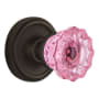 Nostalgic Warehouse Classic Solid Brass Rose Passage Door Knob Set with Pink Crystal Knob and 2-3/8" Backset Oil-Rubbed Bronze