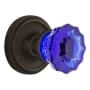 Nostalgic Warehouse Classic Solid Brass Rose Passage Door Knob Set with Cobalt Crystal Knob and 2-3/8" Backset Oil-Rubbed Bronze
