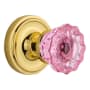 Nostalgic Warehouse Classic Solid Brass Rose Passage Door Knob Set with Pink Crystal Knob and 2-3/8" Backset Polished Brass
