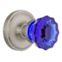 Nostalgic Warehouse Classic Solid Brass Rose Passage Door Knob Set with Cobalt Crystal Knob and 2-3/8" Backset Satin Nickel